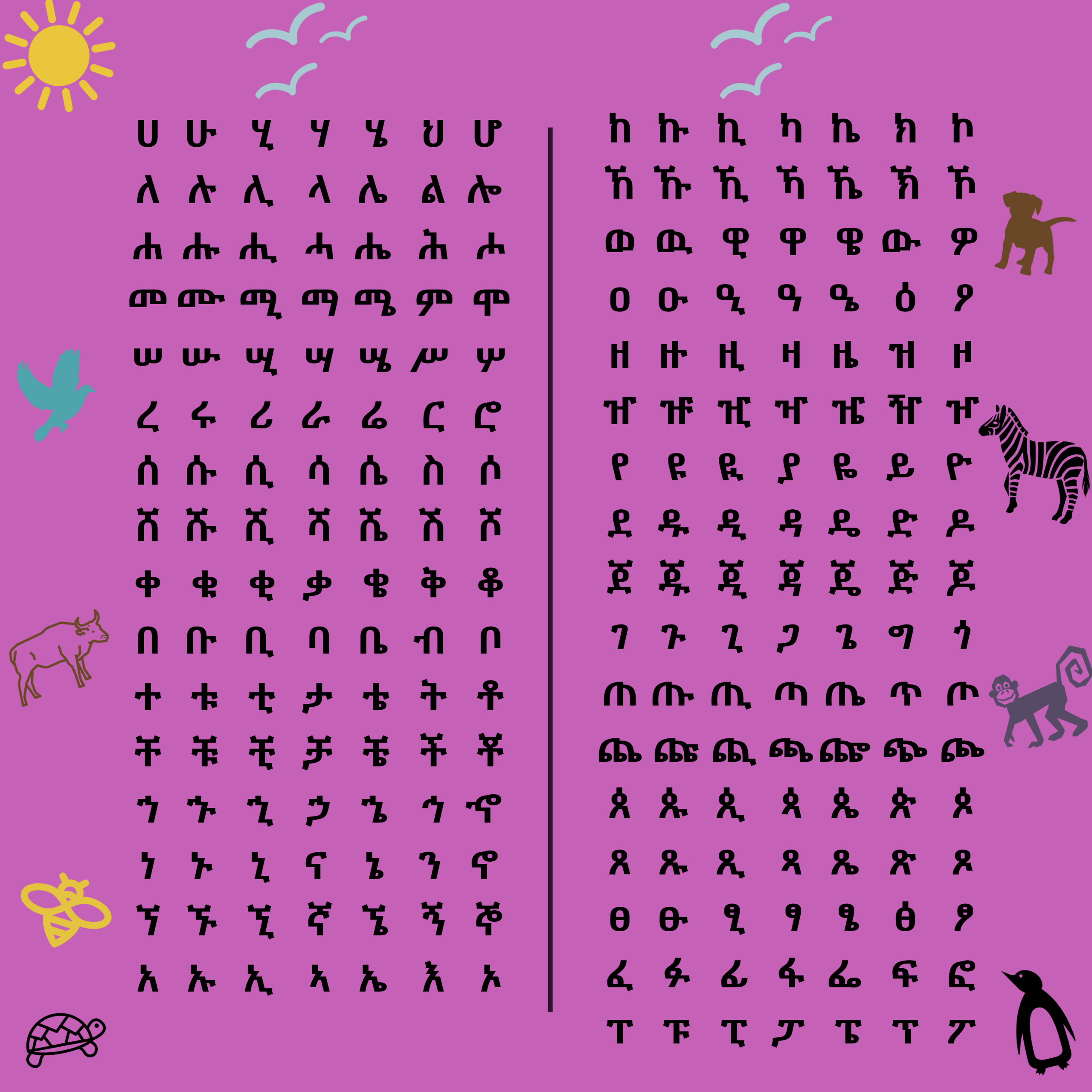 Ethiopian Alphabet Throw Blanket for Kids, Fidel Educational Blanket with Vibrant Colors and Animal Images, Soft and Snuggly - Dark Pink